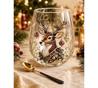 3D Christmas Glasses Drinking Art Cup, Raised Holiday Glassware Stemless, Santa Snowman Stemless Wine Glass, Winter Table Decor for Coffee, Tea, Juice, Milk, Party Home Festive Decor Gifts (1PCS-D)