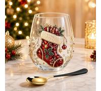 3D Christmas Glasses Drinking Art Cup, Raised Holiday Glassware Stemless, Santa Snowman Stemless Wine Glass, Winter Table Decor for Coffee, Tea, Juice, Milk, Party Home Festive Decor Gifts (1PCS-E)