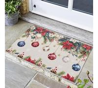 3D Christmas Poinsettia Balls Pine Cone Berry Entrance Doormat Decor Anti-Slip Bedroom Beside Foot Mat Bathroom Floormat Xmas Decor-50x80cm