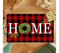 3D Christmas Red and Black Tartan Doormat Warmth-Retaining and Noise-Reducing Bathroom Mat Entrance Hallway Rug Home Decor-50x80cm