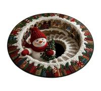 3D Christmas Rugs Optical Illusion Round Mat | Non-Slip Xmas Snowman Vortex Floor Rug for Living Room, Fireplace & Entryway(D,80cm)