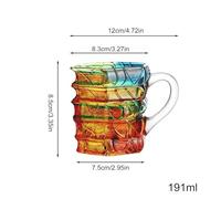 3D Coffee Mug Set - Painted Book Stack, Gradient Color Glass | Elegant Handle Drinkware Collection, Transparent Glass Cup with Comfortable Grip Design for Latte Beer Cappuccino Water Cold Brew