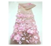 3D Colorful Flowers Beaded Embroidered Laces Fabrics Wedding Tulle Lace Fabric DIY Accessories Width 130cm 1meter(Light pink,5Yards 450cmX130cm)