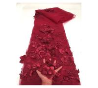 3D Colorful Flowers Beaded Embroidered Laces Fabrics Wedding Tulle Lace Fabric DIY Accessories Width 130cm 1meter(Wine,5Yards 450cmX130cm)