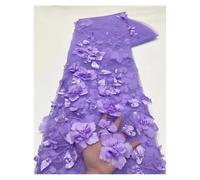 3D Colorful Flowers Beaded Embroidered Laces Fabrics Wedding Tulle Lace Fabric DIY Accessories Width 130cm 1meter(Purple,1Meter)