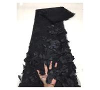 3D Colorful Flowers Beaded Embroidered Laces Fabrics Wedding Tulle Lace Fabric DIY Accessories Width 130cm 1meter(Black,5Yards 450cmX130cm)