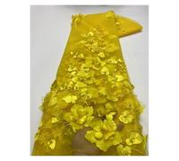 3D Colorful Flowers Beaded Embroidered Laces Fabrics Wedding Tulle Lace Fabric DIY Accessories Width 130cm 1meter(Gold yellow,5Yards 450cmX130cm)