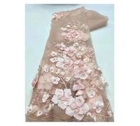 3D Colorful Flowers Beaded Embroidered Laces Fabrics Wedding Tulle Lace Fabric DIY Accessories Width 130cm 1meter(Pink666,1Meter)