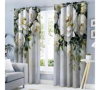 3D Cortina Opaca 2 Piezas Cortinas Salon, Pintura Al Óleo Flores Gotas De Agua Rosas Termicas Aislantes Frio Y Calor, Cortinas Poliéster Gris claro para Ventana Dormitorio 140Anx200Al cm con Ojales