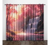 3D Cortinas Opacas Paisajes Naturales Protegiendo la privacidad Termicas Aislantes Árboles Rosados Cascadas con Ojales 2 Piezas Cortina Apto para Adultos Niños y Adolescentes 117An x 229Al CM