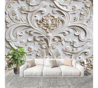 3D Créatif Papier Peint Panoramico 3d Estilo Europeo Floral Décoration De La Maison Papel Tapiz Imperméable Murales 200X140 cm Blanco GrisáCeo Amovibles ExtraíBle Para Despegar Y Pegar Fotomurales
