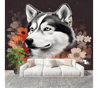 3D Créatif Papier Peint Panoramico Animal Perro Husky Primer Plano Décoration De La Maison Papel Tapiz Imperméable Murales 250X175 cm Negro Amovibles ExtraíBle Para Despegar Y Pegar Fotomurales