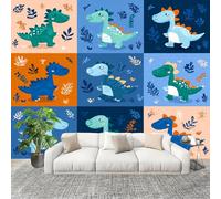 3D Créatif Papier Peint Panoramico Animales Dibujos Animados: Dinosaurios Décoration De La Maison Papel Tapiz Imperméable Murales 400X280 cm Azul Amovibles ExtraíBle Para Despegar Y Pegar Fotomurales