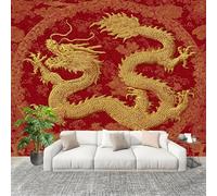 3D Créatif Papier Peint Panoramico DragóN Dorado Retro Chino Décoration De La Maison Papel Tapiz Imperméable Murales 250X175 cm Rojo Amovibles ExtraíBle Para Despegar Y Pegar Fotomurales