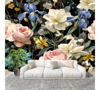 3D Créatif Papier Peint Panoramico Elementos Florales Retro Décoration De La Maison Papel Tapiz Imperméable Murales 300X210 cm Negro Amovibles ExtraíBle Para Despegar Y Pegar Fotomurales