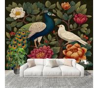 3D Créatif Papier Peint Panoramico Elementos Tradicionales Del Pavo Real Décoration De La Maison Papel Tapiz Imperméable Murales 400X280 cm verde Amovibles ExtraíBle Para Despegar Y Pegar Fotomurales