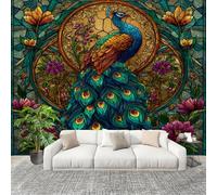 3D Créatif Papier Peint Panoramico Floral Retro De Pavo Real Décoration De La Maison Papel Tapiz Imperméable Murales 400X280 cm Verde Amovibles ExtraíBle Para Despegar Y Pegar Fotomurales