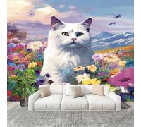 3D Créatif Papier Peint Panoramico Gatos Campos De Flores Arte Décoration De La Maison Papel Tapiz Imperméable Murales 250X175 cm Vistoso Amovibles ExtraíBle Para Despegar Y Pegar Fotomurales