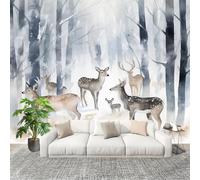 3D Créatif Papier Peint Panoramico Invierno Bosque Alce Décoration De La Maison Papel Tapiz Imperméable Murales 250X175 cm Blanco Amovibles ExtraíBle Para Despegar Y Pegar Fotomurales