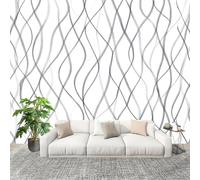 3D Créatif Papier Peint Panoramico Moderno Minimalista LíNeas Décoration De La Maison Papel Tapiz Imperméable Murales 300X210 cm Blanco GrisáCeo Amovibles ExtraíBle Para Despegar Y Pegar Fotomurales