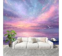 3D Créatif Papier Peint Panoramico RomáNtico Cielo Estrellado Décoration De La Maison Papel Tapiz Imperméable Murales 400X280 cm Azul Y Rosa Amovibles ExtraíBle Para Despegar Y Pegar Fotomurales