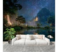 3D Créatif Papier Peint Panoramico Valle Tranquilo Y Cielo Estrellado Décoration De La Maison Papel Tapiz Imperméable Murales 300X210 cm Azul Amovibles ExtraíBle Para Despegar Y Pegar Fotomurales