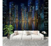 3D Créatif Papier Peint Panoramico Vista Nocturna De La Bulliciosa Ciudad Décoration De La Maison Papel Tapiz Imperméable Murales 400X280 cm azul Amovibles ExtraíBle Para Despegar Y Pegar Fotomurales