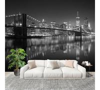 3D Créatif Papier Peint Panoramico Vista Nocturna La Ciudad Moderna Décoration De La Maison Papel Tapiz Imperméable Murales 400X280cm Blanco Negro Amovibles ExtraíBle Para Despegar Y Pegar Fotomurales
