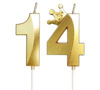 3D cumpleaños14 Con corona vela número 14vela de cumpleaño para pasteles,vela de feliz cumpleaño,Velas Doradas para Cumpleaños, Aniversario,Fiesta Temática decoraciones para tartas fiestas