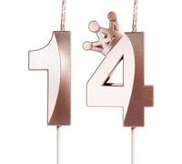 3D cumpleaños14 Con corona vela,vela número 14,vela de cumpleaño para pasteles,vela de feliz cumpleaño,Velas oro rosa para Cumpleaños, Aniversario,Fiesta Temática decoraciones para tartas fiestas