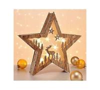 3D designer LED decoration lamp in the shape of a star made of real wood with 10 warm white LEDs.