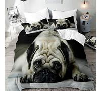 3D Doguillo Juego de Ropa de Cama 3 Piezas, Morbuy Microfibra Perro Impreso Juego de Fundas de Edredón Incluye 1 Funda Nórdica y 2 Funda de Almohada (Cachorro Pug,150x200cm)