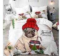 3D Doguillo Juego de Ropa de Cama 3 Piezas, Morbuy Microfibra Perro Impreso Juego de Fundas de Edredón Incluye 1 Funda Nórdica y 2 Funda de Almohada (Pug de Navidad,200x200cm)