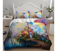 3D Estampado Juego de Funda de EdredóN 260x240 cm SoñAdor RomáNtico PatróN De Castillo Microfibra Juego de Cama + 2 Fundas de Almohada, Suave AntialéRgico Vistoso Funda Nordica para Cama 180