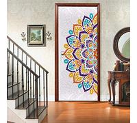 3D Etiqueta de la puerta Mural puerta Fondo pantalla cristal PVC poster paisaje armario Decoración Hogar Medio mandala Ilusión autoadhesivo prueba agua Art Moderno dormitorio 77x200cm
