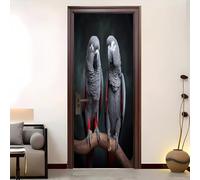 3D Etiqueta De Puerta para Puerta Pared Vinilos Decorativos Animales Loro Gris Africano Tema 77x200 cm Cocina Sala de Baño Pegatinas para Puertas Autoadhesivas Negro Extraíble Pared Foto Poster Mural