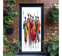 3D Etiqueta de puerta Resumen África Mujer Lanza 88 x 200 cm Adhesivo Pegatina Vinilos Decorativos para Puerta Pared Cocina Mural removible autoadhesivo impermeable Naranja Amarillo
