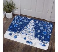 3D Feliz Árbol de Navidad Bola de Copo de Nieve Azul Marino Antideslizante Felpudo de Entrada Felpudo de Bienvenida Balcón Alfombras del Pasillo Decoraciones navideñas-50x80cm