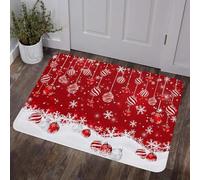 3D Feliz Navidad Bola Roja Antideslizante Felpudo Entrada al salón Alfombra de Bienvenida Alfombra de Bienvenida Dormitorio Cocina Baño Felpudos de Navidad-60x90cm