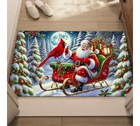 3D Feliz Navidad Santa Felpudo Antideslizante Entrada de Invierno Alfombra de Bienvenida Balcón Pasillo Tapete Tapete de baño Decoraciones Navidad-60x90cm