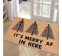 3D Felpudo Festivo de árbol de Navidad y 'Aquí es Feliz' - Felpuda Antideslizante para la Entrada, lavandería, baño-60x90cm