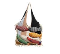 3D Fish Knitted Tote Bag,Cute Cartoon Fish Patchwork Shoulder Bags,Large Capacity Bohemian Hobo Handbag for Travel Vacation (B)