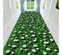 3D Floral White Flower Green Leaf Runner Rug Non-Slip Washable For Hallway Entrance Office Living Room Bedroom Kitchen Floor Modern Decoration