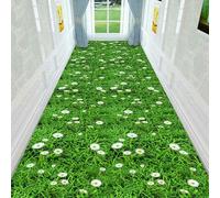 3D Floral White Flower Green Leaf Runner Rug Non-Slip Washable For Hallway Entrance Office Living Room Bedroom Kitchen Floor Modern Decoration