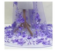 3D Flower Beads Lace Mesh Fabric Tulle For Dress Mosquito Net Patchwork Needlework DIY Material Home Textile Decor(Purple,1yard long price)