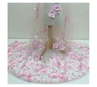 3D Flower Beads Lace Mesh Fabric Tulle For Dress Mosquito Net Patchwork Needlework DIY Material Home Textile Decor(Light pink,2yards long price)