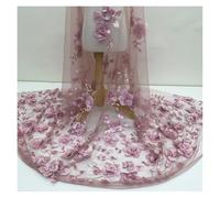 3D Flower Beads Lace Mesh Fabric Tulle For Dress Mosquito Net Patchwork Needlework DIY Material Home Textile Decor(Pink,1yard long price)