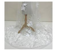 3D Flower Beads Lace Mesh Fabric Tulle For Dress Mosquito Net Patchwork Needlework DIY Material Home Textile Decor(WHITE,1yard long price)