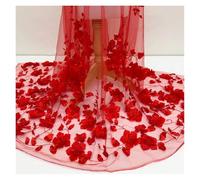3D Flower Beads Lace Mesh Fabric Tulle For Dress Mosquito Net Patchwork Needlework DIY Material Home Textile Decor(Red,2yards long price)