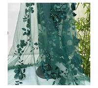 3D Flower Beads Lace Mesh Fabric Tulle For Dress Mosquito Net Patchwork Needlework DIY Material Home Textile Decor(Dark green,1yard long price)